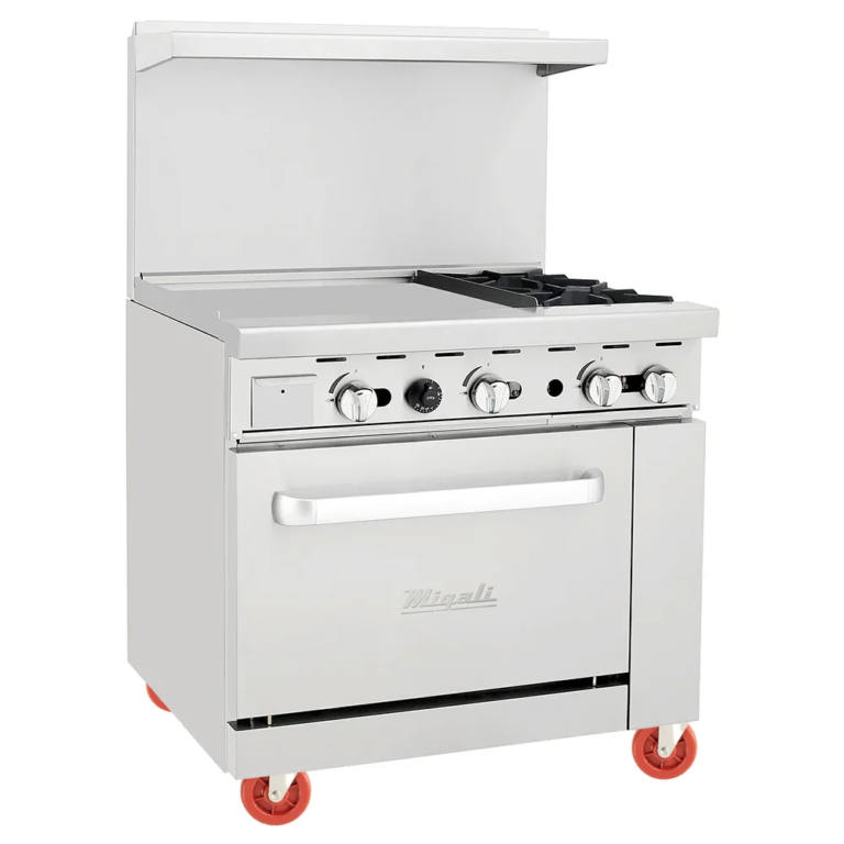 Migali (CRO412GLNG/CRO412GLLP) 36" 4 Burner Gas Range with Oven with 12" Griddle Plant