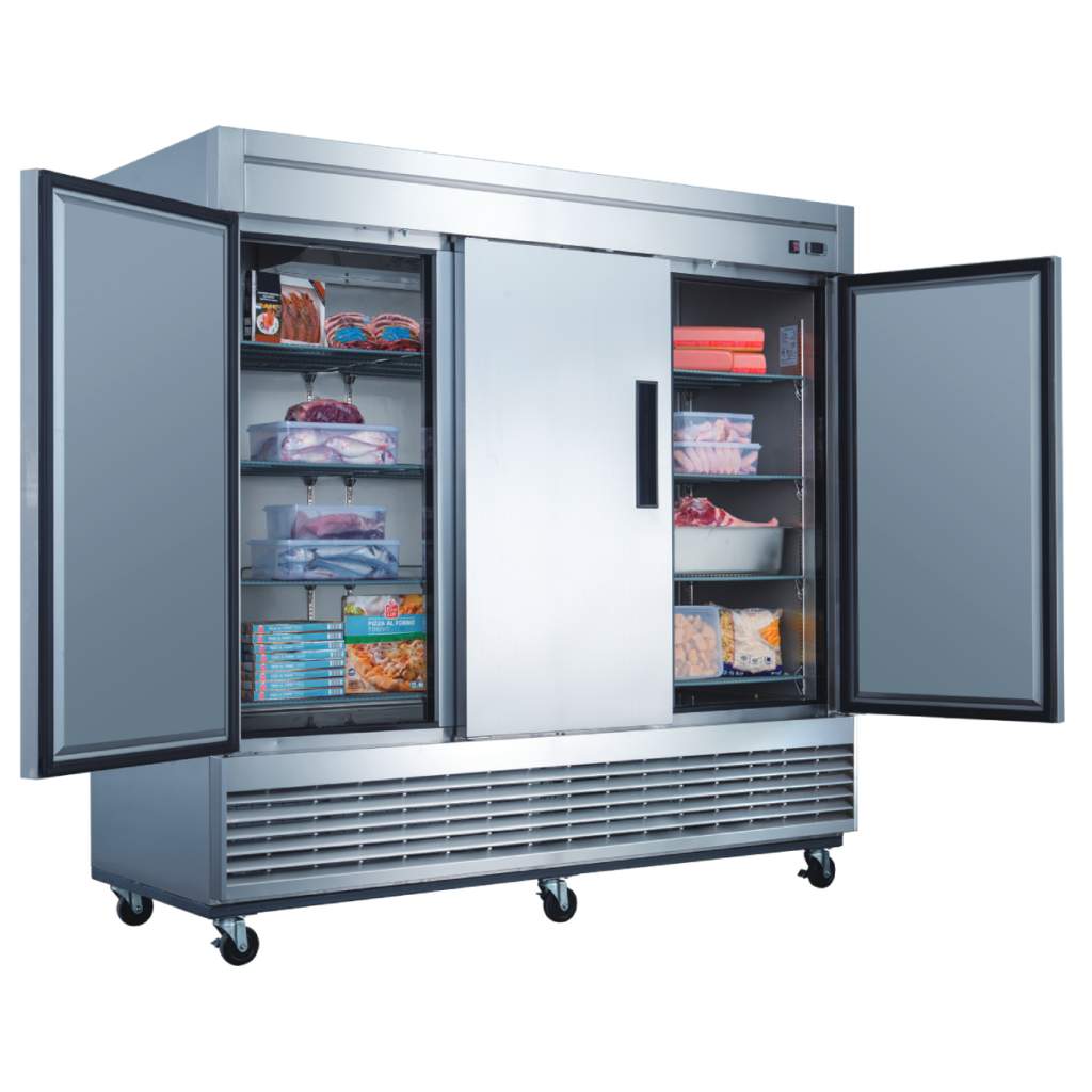 Dukers D83F Bottom Mount 3Door Commercial Freezer in Stainless Steel