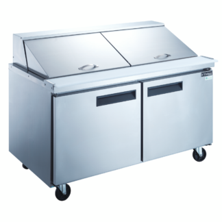 Dukers DSP60-24M-S2 2-Door Commercial Food Prep Table Refrigerator in Stainless Steel with Mega Top
