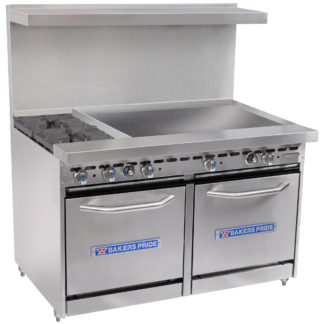 Bakers Pride Restaurant Series 48-BP-2B-G36-S20 2 Burner Range with Two Space Saver 20" Ovens and 36" Griddle