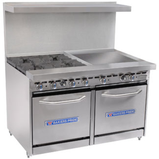 Bakers Pride Restaurant Series 48-BP-4B-G24-S20 4 Burner Range with Two Space Saver 20" Ovens and 24" Griddle