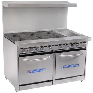 Bakers Pride Restaurant Series 48-BP-6B-G12-S20 6 Burner Range with Two Space Saver 20" Ovens and 12" Griddle