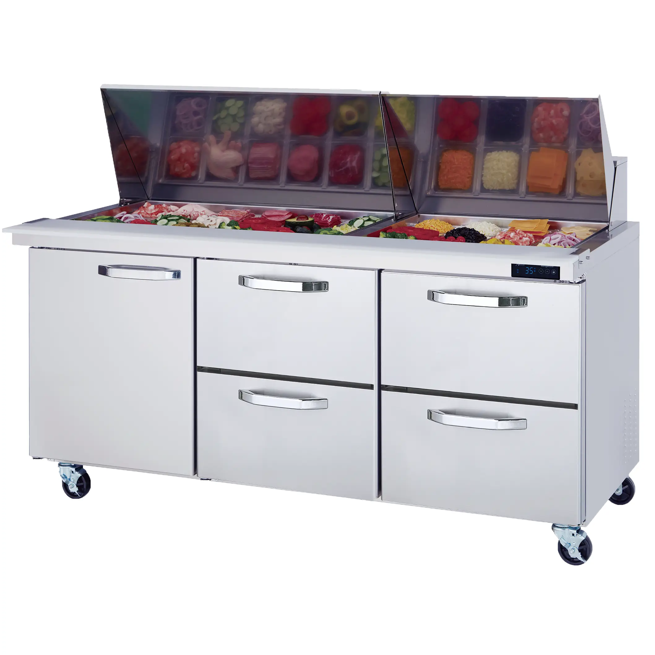 Blue Air BLMT72-D4RM-HC 4 Drawer 1 Door (L) All Stainless Mega Top Prep. Table - 72" wide