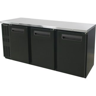 Blue Air BNB-72BT-HC 3 Doors Narrow Back Bar Cooler, Black Finish Exterior, 72-1/4" W x 24"D