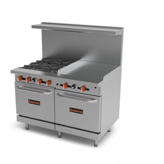 Sierra SR-4B-24G-48 48” Range With 4 Open Burners, 24” Griddle & 2 Ovens
