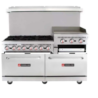 Cookline CR60-24RG 60" Commercial Range with 6 Burners, 24" Raised Griddle & Broiler - Natural Gas- 278,000 BTU
