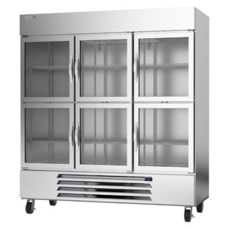 Beverage Air HBR72HC-1-HG 75" Three Section Reach In Refrigerator, (6) Left/Right Hinge Glass Doors, 115v
