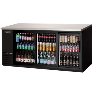 Everest Refrigeration EBB90G-SD 89-1/4" Black Three Section Sliding Glass Door Back Bar Cooler - 28 Cu. Ft.
