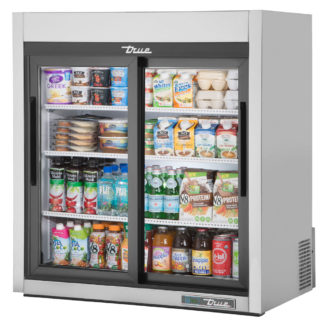 True GDM-09-SQ-S-HC-LD 36" Countertop Refrigerator w/ Front Access - Sliding Doors, Stainless, 115v