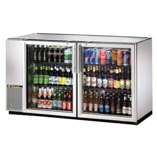 True TBB-24GAL-60G-S-HC-LD 60" Bar Refrigerator - 2 Swinging Glass Doors, Stainless, 115v