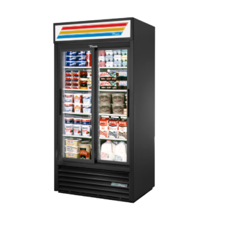 True GDM-33-HC-LD 40" Two Section Glass Door Merchandiser (Black) (2) Sliding Doors, 115v