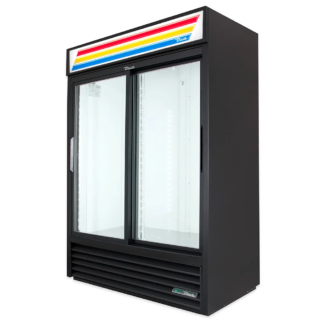 True GDM-47-HC-LD 54" Two Section Glass Door Merchandiser, (2) Sliding Doors, Black 115V