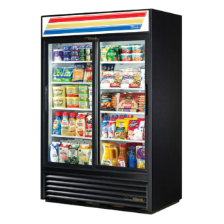 True GDM-45-HC-LD 51" Two Section Glass Door Merchandiser (Black), (2) Sliding Doors, 115v