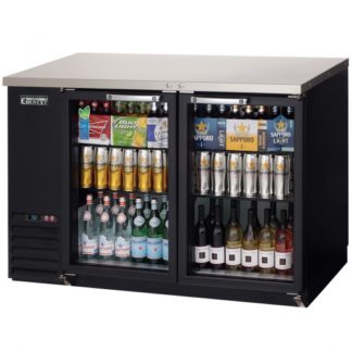 Everest Refrigeration EBB48G 49" Black Two Section Glass Door Back Bar Cooler - 14 Cu. Ft.