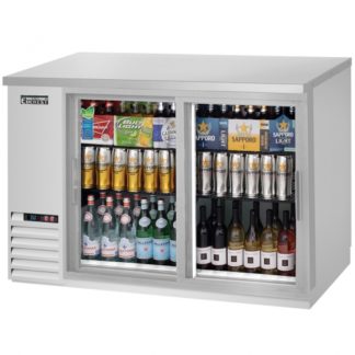 Everest Refrigeration EBB48G-SD-SS 49" Stainless Steel Two Section Sliding Glass Door Back Bar Cooler - 13 Cu. Ft.
