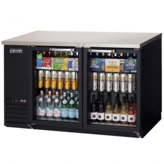 Everest Refrigeration EBB59G-24 57-3/4" Black Two Section Glass Door Back Bar Cooler - 17 Cu. Ft.