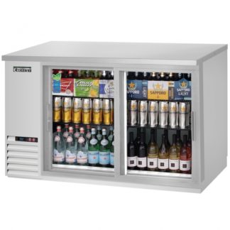 Everest Refrigeration EBB59G-SD-SS 57-3/4" Stainless Steel Two Section Sliding Glass Door Back Bar Cooler - 17 Cu. Ft.