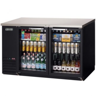 Everest Refrigeration EBB59G 57-3/4" Black Two Section Glass Door Back Bar Cooler - 20 Cu. Ft.