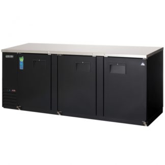 Everest Refrigeration EBB90 89-1/4" Black Three Section Solid Door Back Bar Cooler - 32 Cu. Ft.