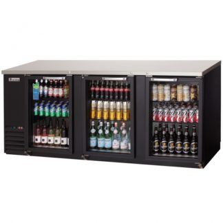 Everest Refrigeration EBB90G 89-1/4" Black Three Section Glass Door Back Bar Cooler - 32 Cu. Ft.