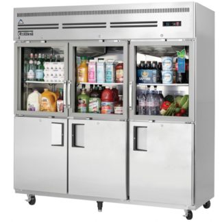 Everest Refrigeration EGSH6 74-3/4" Three Section Glass/Solid Half Door Upright Reach-In Refrigerator - 71 Cu. Ft.