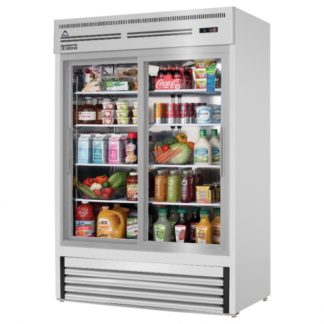 Everest Refrigeration EMGR48-SS 53-1/8" Stainless Steel Double Sliding Glass Door Merchandiser Refrigerator - 48 Cu. Ft.