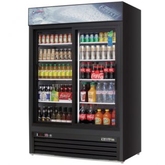 Everest Refrigeration EMGR48B 53-1/8" Black Double Sliding Glass Door Merchandiser Refrigerator - 48 Cu. Ft.