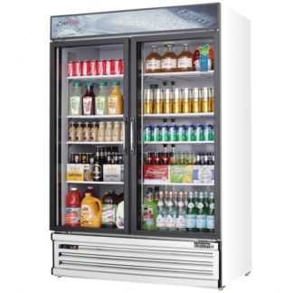 Everest Refrigeration EMSGR48 53-1/8" White Double Swing Glass Door Merchandiser Refrigerator - 50 Cu. Ft.