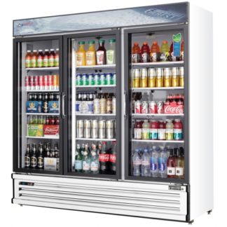 Everest Refrigeration EMSGR69 72-7/8" White Three Swing Glass Door Merchandiser Refrigerator - 71 Cu. Ft.