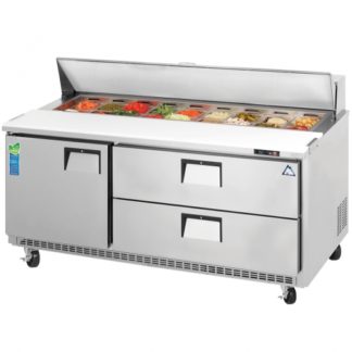 Everest Refrigeration EPBNR3-D2 71-1/8" Three Section One Door/Two Drawer Back Mount Sandwich Prep Table - 19 Cu. Ft.