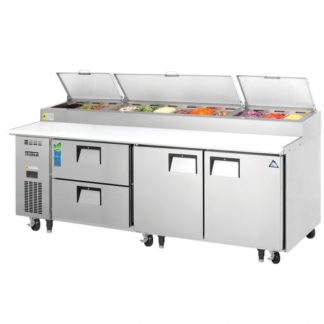 Everest Refrigeration EPPR3-D2 93-1/8" Three Section Two Door/Two Drawer Side Mount Pizza Prep Table - 30 Cu. Ft.
