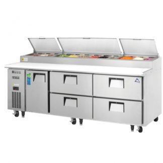 Everest Refrigeration EPPR3-D4 93-1/8" Three Section One Door/Four Drawer Side Mount Pizza Prep Table - 30 Cu. Ft.