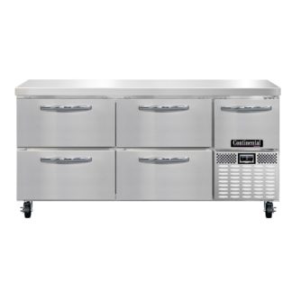 Continental CFA68-D 68" W Work Top Freezer w/ (3) Sections & (4) Drawers & (1) Door, 115v