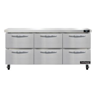 Continental SW72N-D 72" Worktop Refrigerator w/ (3) Sections, 115v