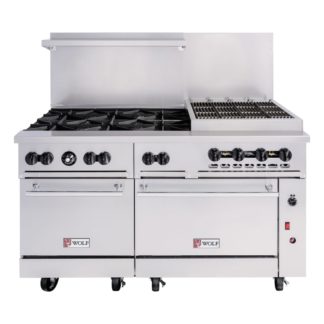 Wolf C60SS-6B24CB 60" 6 Burner Gas Range w/ Charbroiler & (2) Standard Ovens
