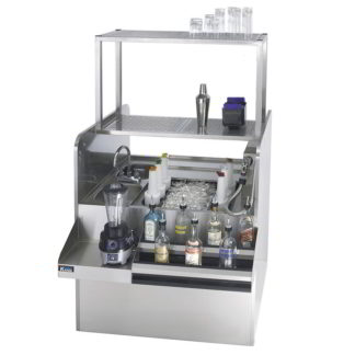 Krowne KRPT-54ARP-10 54" Royal Series Cocktail Station w/ 115 lb Ice Bin, Dump Sink, Elevated Drainboard, Stainless