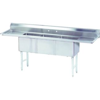 Blue Air BS3-24-14/2D Commercial Sink, (3) Three Compartment, 18 Gauge Stainless Steel Construction with Stainless Steel Legs and with 2 Drainboards - 120" W