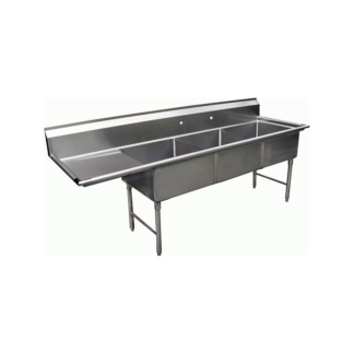 Blue Air BS3-18-12/L Commercial Sink, (3) Three Compartment, 18 Gauge Stainless Steel Construction with Stainless Steel Legs and With Left-hand Drainboard - 75" W