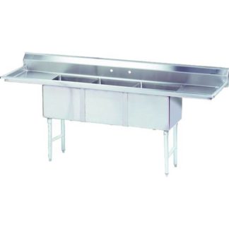 Blue Air BS3-18-12/2D Commercial Sink, (3) Three Compartment, 18 Gauge Stainless Steel Construction with Stainless Steel Legs and with 2 Drainboards - 90" W