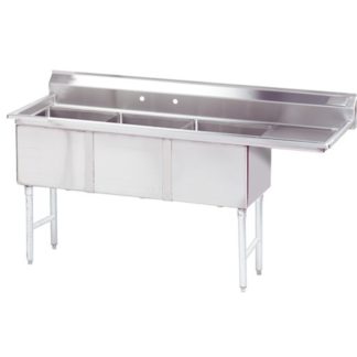 Blue Air BS3-18-12/R Commercial Sink, (3) Three Compartment, 18 Gauge Stainless Steel Construction with Stainless Steel Legs and With Right-hand Drainboard - 75" W