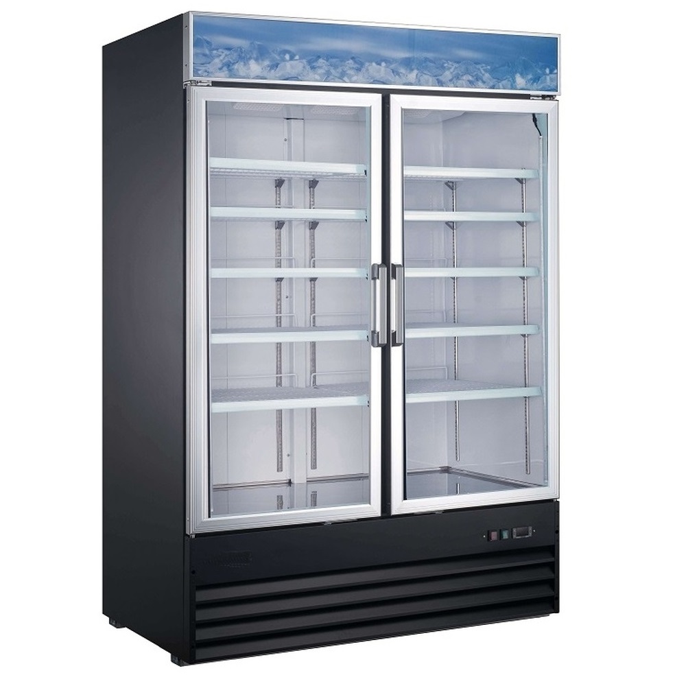 Adcraft USRFS-2D/54 54" Glass Door Merchandising Refrigerator - 45 Cu. Ft. - Black