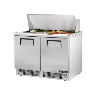 True TFP-48-18M~SPEC3 Sandwich Prep Table, 48 1/8" Wide, 2 Doors, 4 Shelves, 18 Pans (Tops)