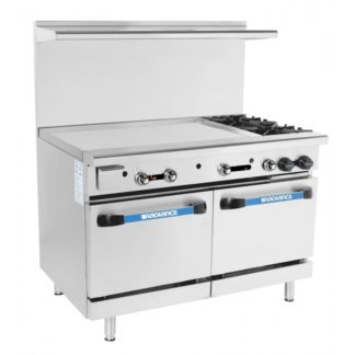 Turbo Air TARG-36G2B 48" 2 Burner Gas Range w/ Griddle & (2) Space Saver Ovens