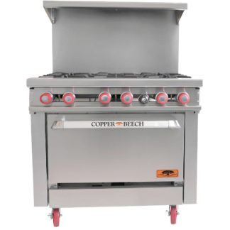 Copper Beech Pro PCBR-6 36" 6 Open Burner Gas Restaurant Range w/ Space-Saver Oven