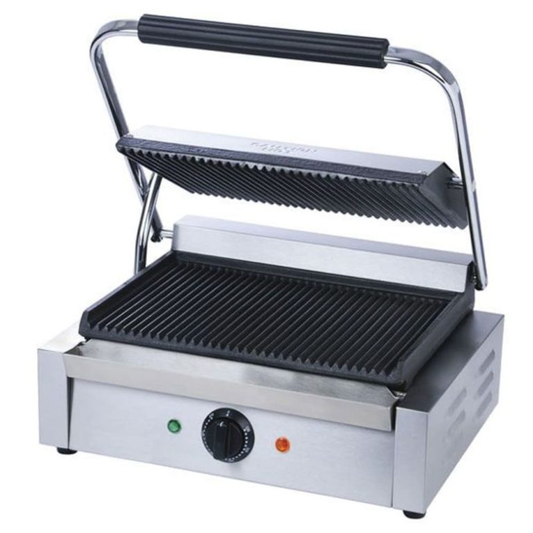 Adcraft SG811E Single Commercial Panini Press w/ Cast Iron Grooved Plates, 120v Plant Based Pros