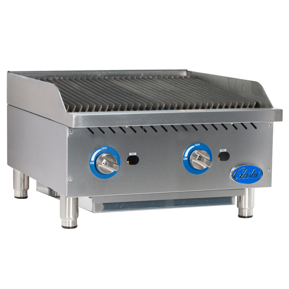 Globe GCB24G-RK 24" Countertop Gas Charbroiler w/ Reversible Grates, Char Rock, Stainless