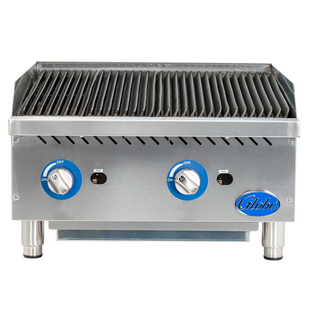 Globe GCB24G-RK 24" Countertop Gas Charbroiler w/ Reversible Grates, Char Rock, Stainless - Image 3