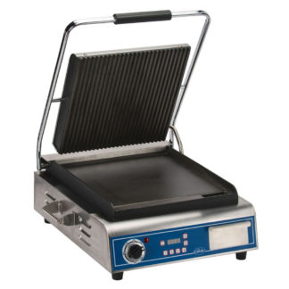 Globe GPGS14D Commercial Panini Press w/ Cast Iron Grooved Top/Smooth Bottom Plates, 120v