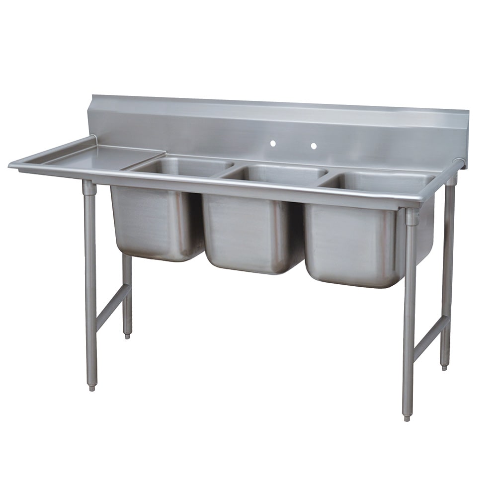 Advance Tabco 93-3-54-18L 77" 3 Compartment Sink w/ 16"L x 20"W Bowl, 12" Deep
