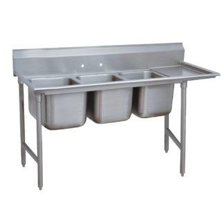 Advance Tabco 93-3-54-18R 77" 3 Compartment Sink w/ 16"L x 20"W Bowl, 12" Deep